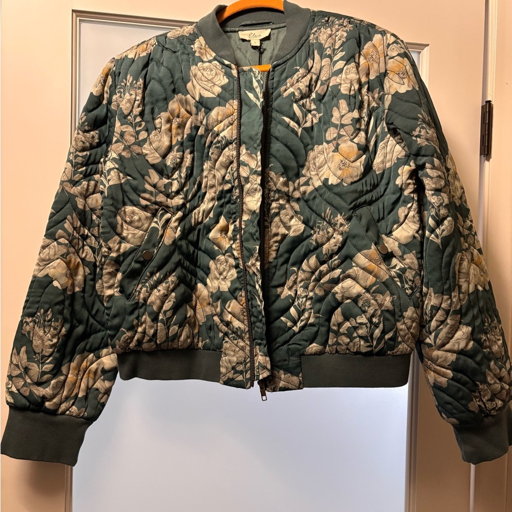 Elan Green Floral Bomber Jacket